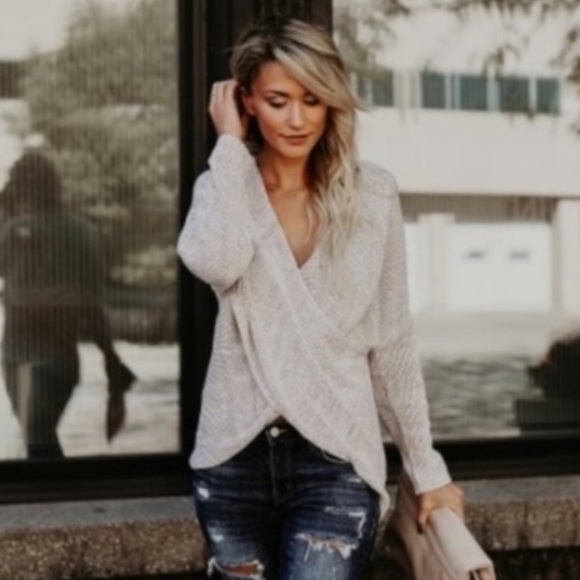 McKENNA- Oatmeal Overlap Sweater - Picture 6 of 7